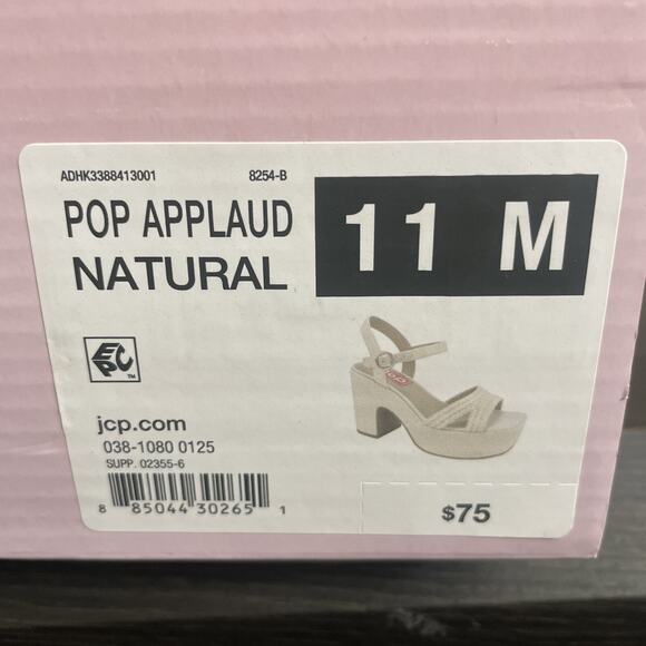 Pop Applaud Natural High Heeled Woven Sandals Sz 11 M Buckle $75 NWT - Picture 2 of 7